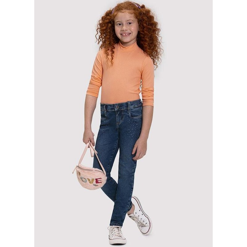 Alakazoo Calça Jeans Infantil Menina com Strass Jeans