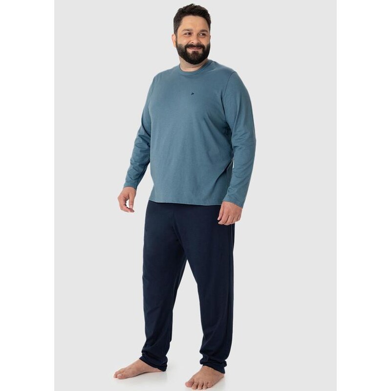 Malwee Pijama Masculino em Malha com Bordado Plus Azul