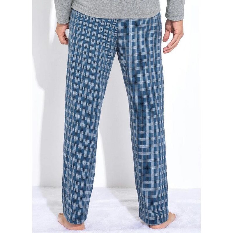 Luma Homewear Pijama Xadrez Marinho em Meia Malha