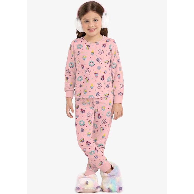 Rovi Kids Pijama Infantil Feminino em Meia Malha Rosa