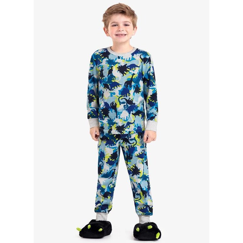 Rovi Kids Pijama Infantil Masculino Dinossauros Cinza