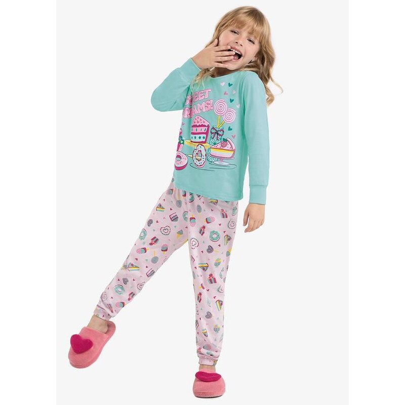 Rovi Kids Pijama Infantil Feminino em Meia Malha Azul