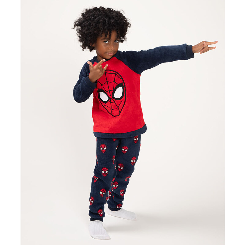 C&A pijama de pelúcia infantil homem aranha manga longa azul marinho