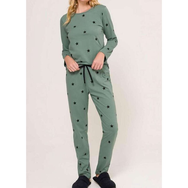 Pijama Feminino Longo Espaço Pijama 4010077 Verde