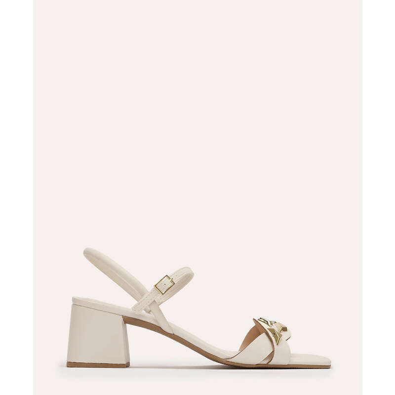 C&A sandália salto baixo bloco com metal oneself off white