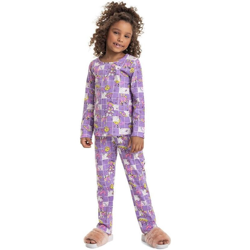 Quimby Pijama Xadrez Infantil Menina Roxo