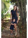 MÃE E FILHA - Kit 02 Peças - Vestidos Adulto e Infantil Azul Marinho Céu
