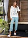 Alma Dolce Pijama com Estampa Frontal Branco e Listras