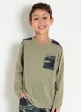 Queima Estoque Camiseta Infantil Verde Militar com Bolso