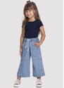 Alakazoo Calça Jeans Wide Leg Infantil Menina Bordada Jeans