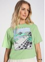 Lunender T-Shirt Cropped em Malha com Estampa Rio Verde