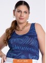 Lunender Mais Mulher Regata Plus Size em Malha Viscose Estampada Azul