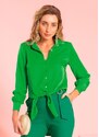 Gris Camisa Feminina Verde