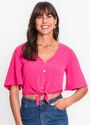 Rovitex Camisa Feminina com Botões e Laço Rosa