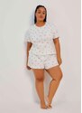 Hering Pijama Curto Feminino Estampado com Frufru Branco