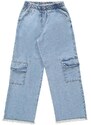 Gloss Calça Wide Leg Cargo Jeans Juvenil Azul