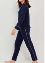 Pijama Feminino Longo com Abertura Hering 7cyh Axt-Azul-Escuro